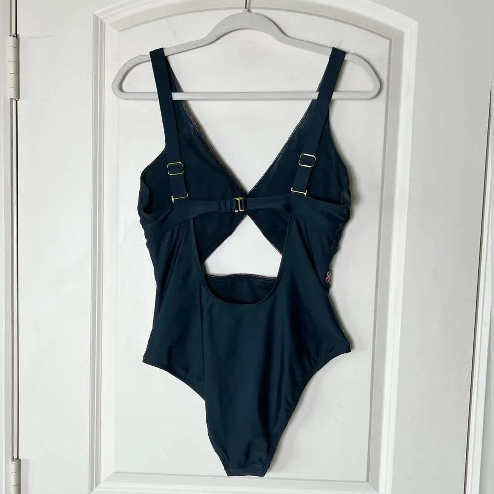Xhilaration Black Cut Out One Piece Swimsuit Boho Embroidered Monokini L